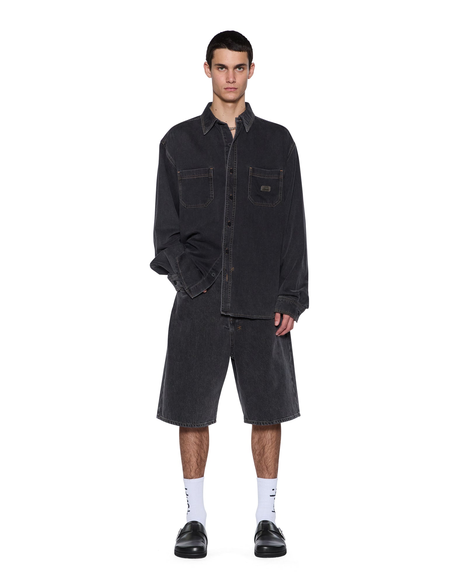 MENS  VULTURE DENIM LS SHIRT BAXTER BLACK REGULAR SHIRTS