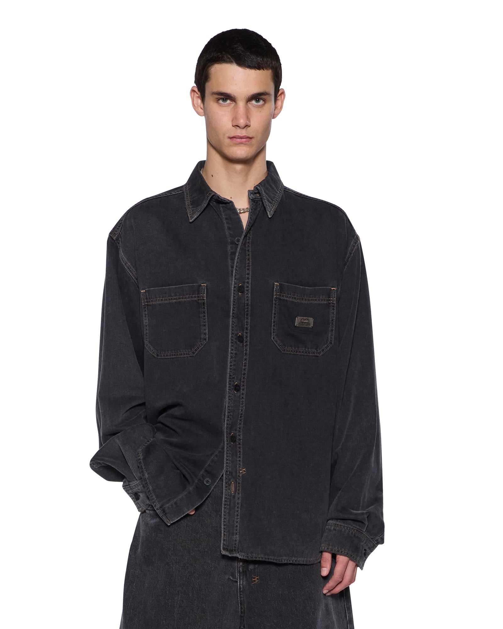 MENS  VULTURE DENIM LS SHIRT BAXTER BLACK REGULAR SHIRTS