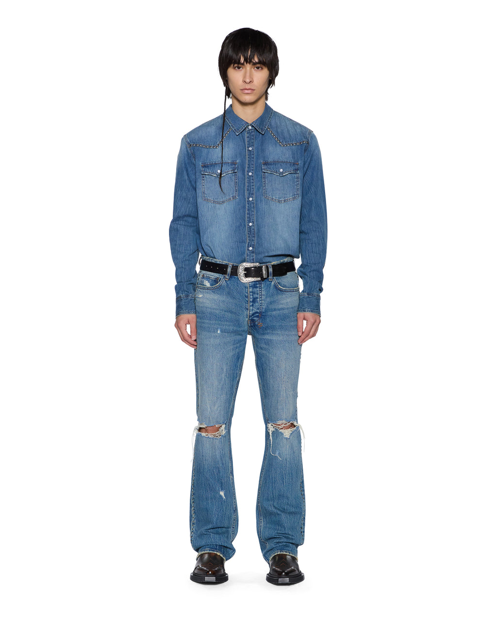 MENS WHIPLASH LS SHIRT TEXAS BLUE STUDDED SHIRTS