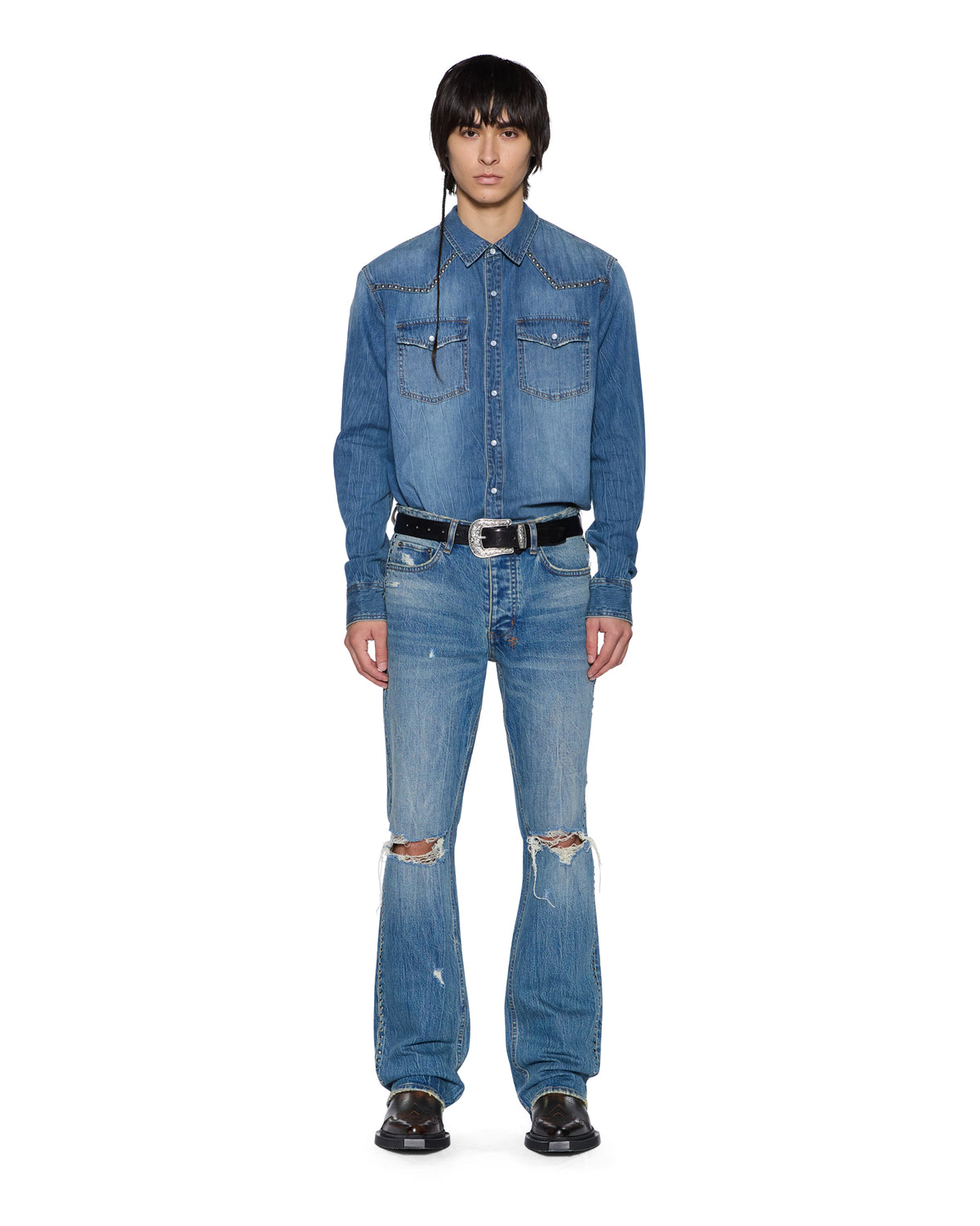 MENS WHIPLASH LS SHIRT TEXAS BLUE STUDDED SHIRTS