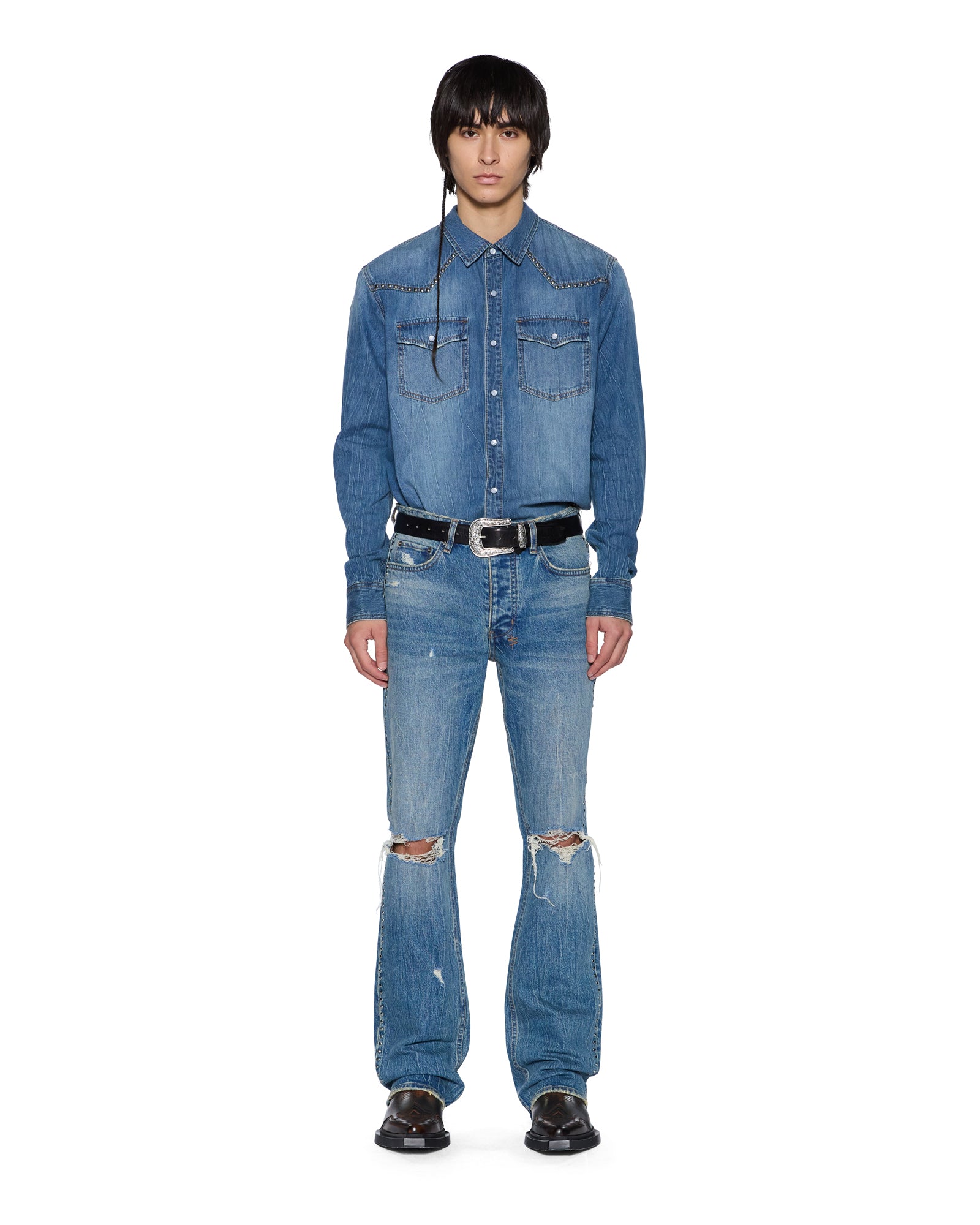 MENS WHIPLASH LS SHIRT TEXAS BLUE STUDDED REGULAR SHIRTS