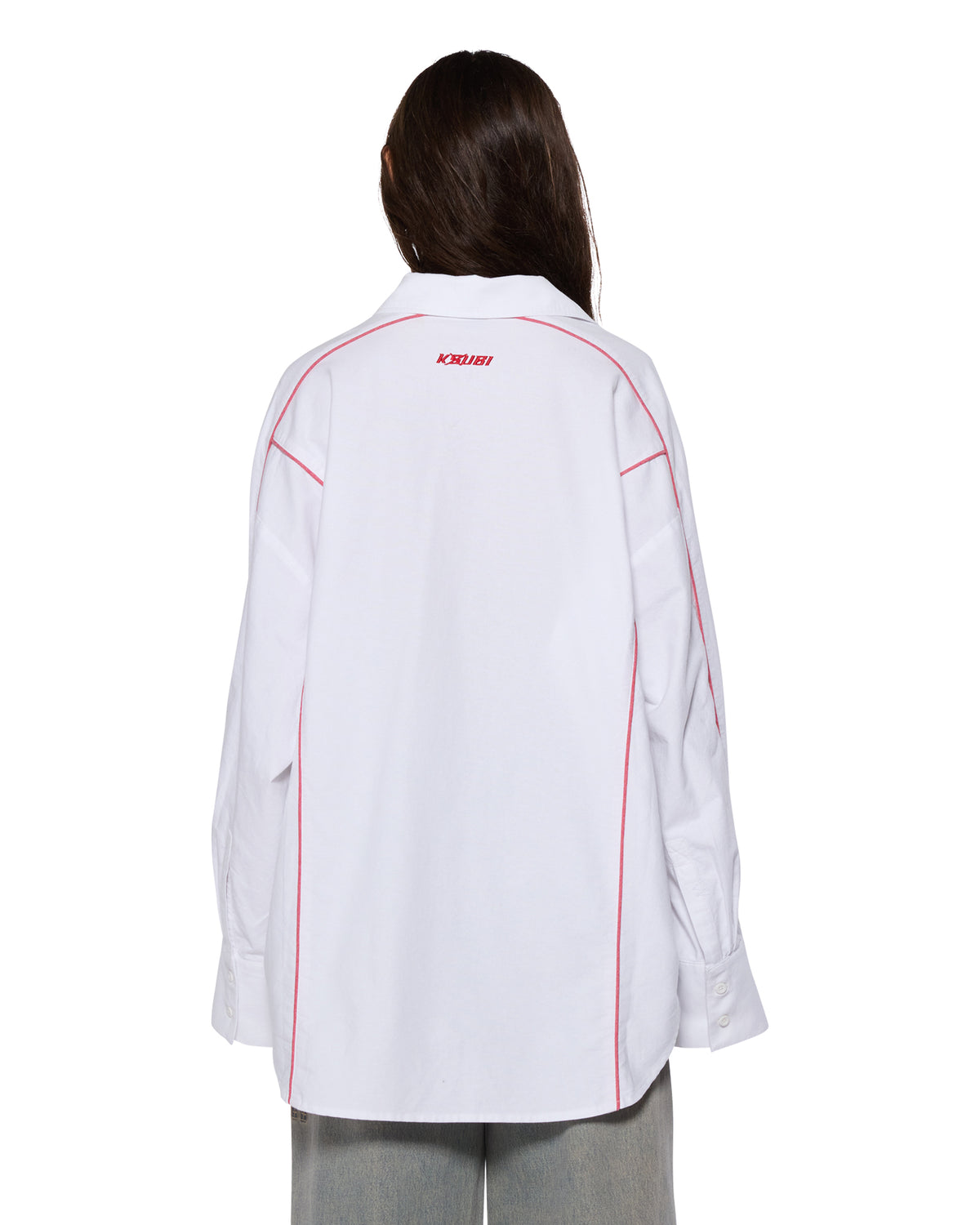 Womens Stinger Astra Ls Shirt White/red Oversized Shirts - White