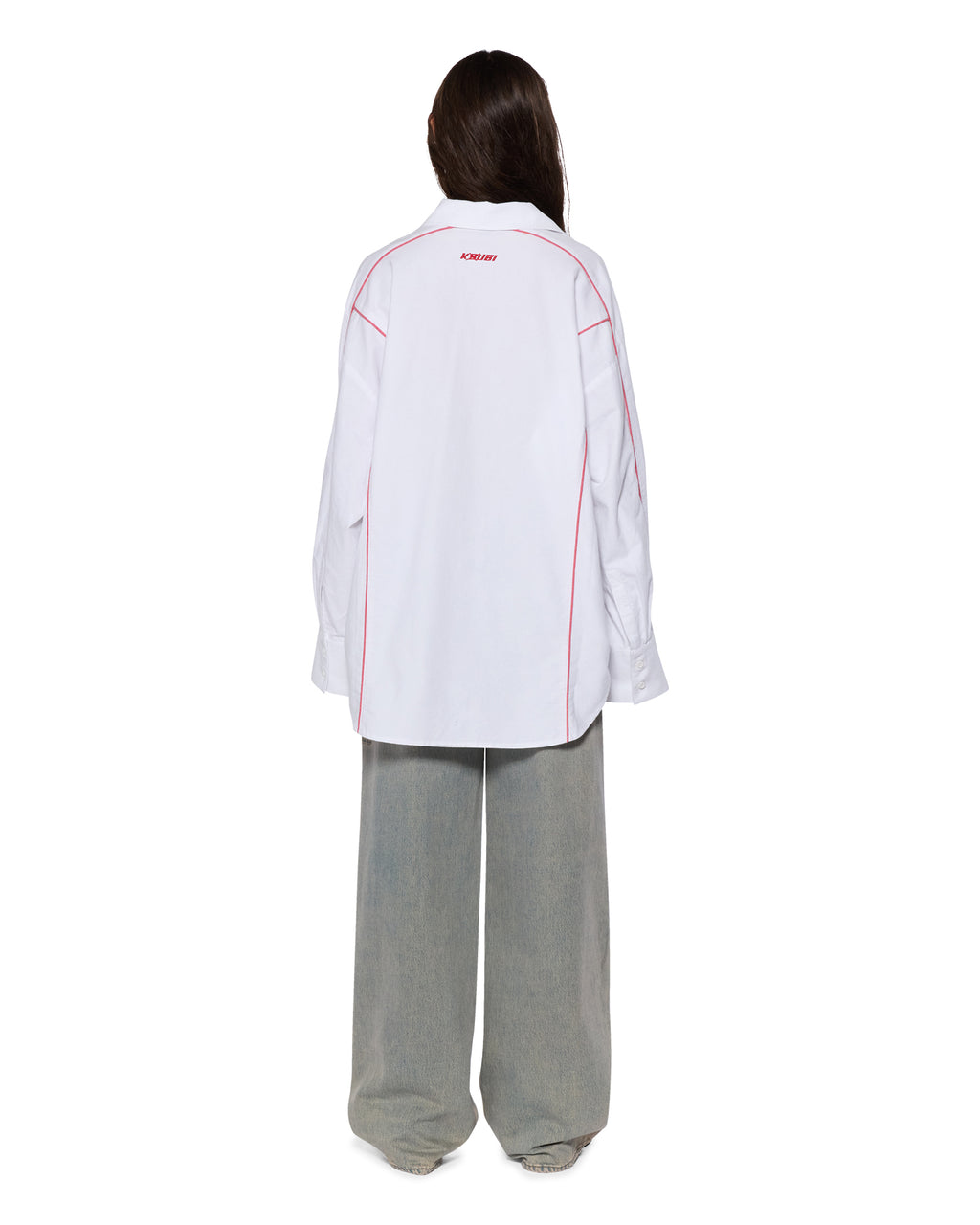 Womens Stinger Astra Ls Shirt White/red Oversized Shirts - White