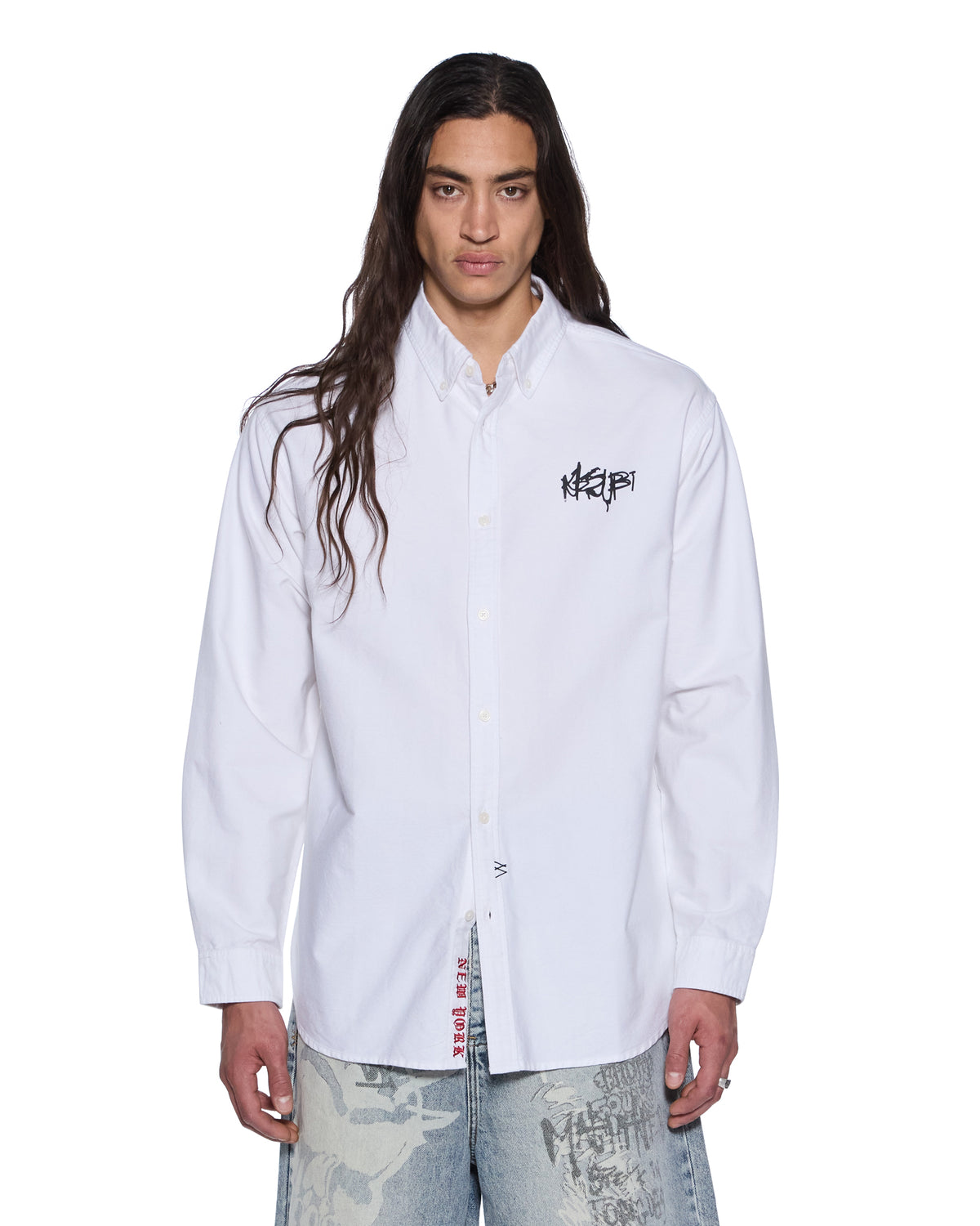 GRAFFITI ANTI BUTTON DOWN LS SHIRT WHITE