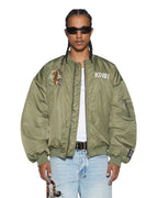Mens Stay Up 4eva Bomber Jacket Khaki Oversized Jackets - Khaki