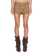 Womens Micro Short Belted Rider Brown Regular Walkshorts - Brown