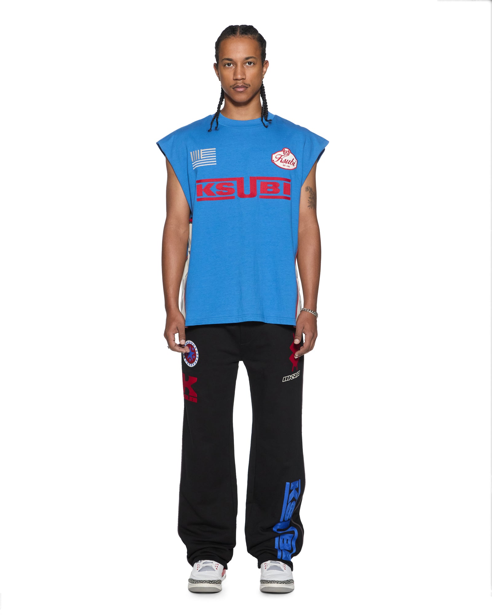 Mens Zoom Ekcess Cut Off Bolt Blue Tees | Ksubi ++