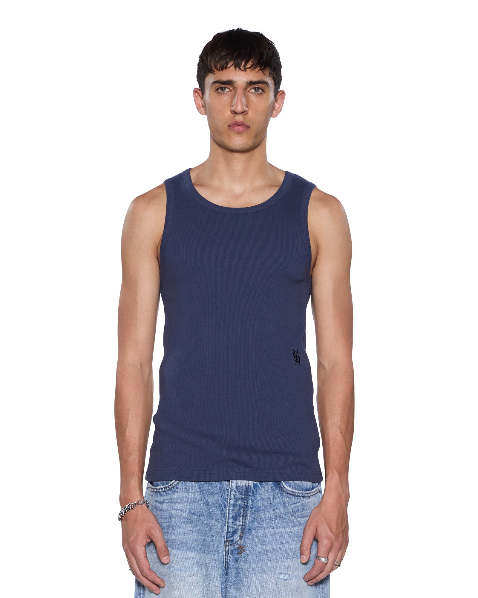 MENS  DEBUT SINGLET NAVY FITTED TEES