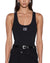 WOMENS  STACKED ORIGIN TANK BLACK FITTED FASHION TOPS