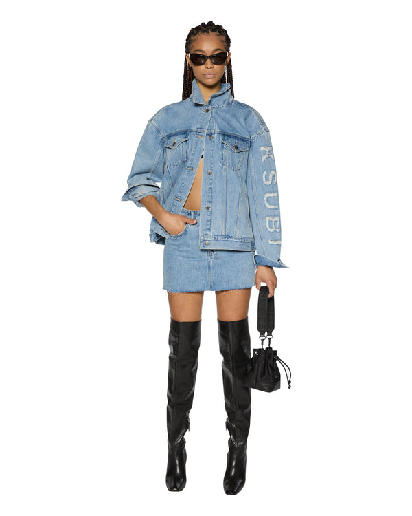 Low Rider Mini Skirt Torn Up Blue Denim Ksubi