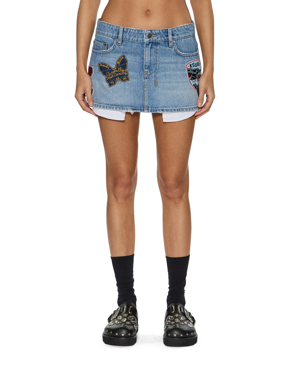 WOMENS MICRO MINI SKIRT HORIZON PATCH SKIRTS