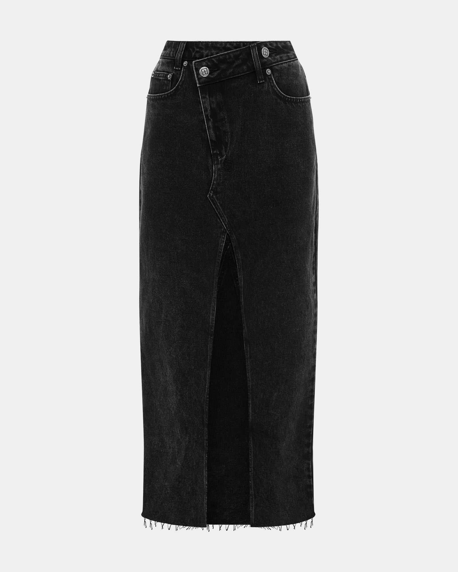 ASOS DESIGN denim midi skirt with split hem in washed black | ASOS
