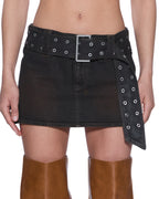 WOMENS MICRO MINI SKIRT BELTED GREASED SKIRTS