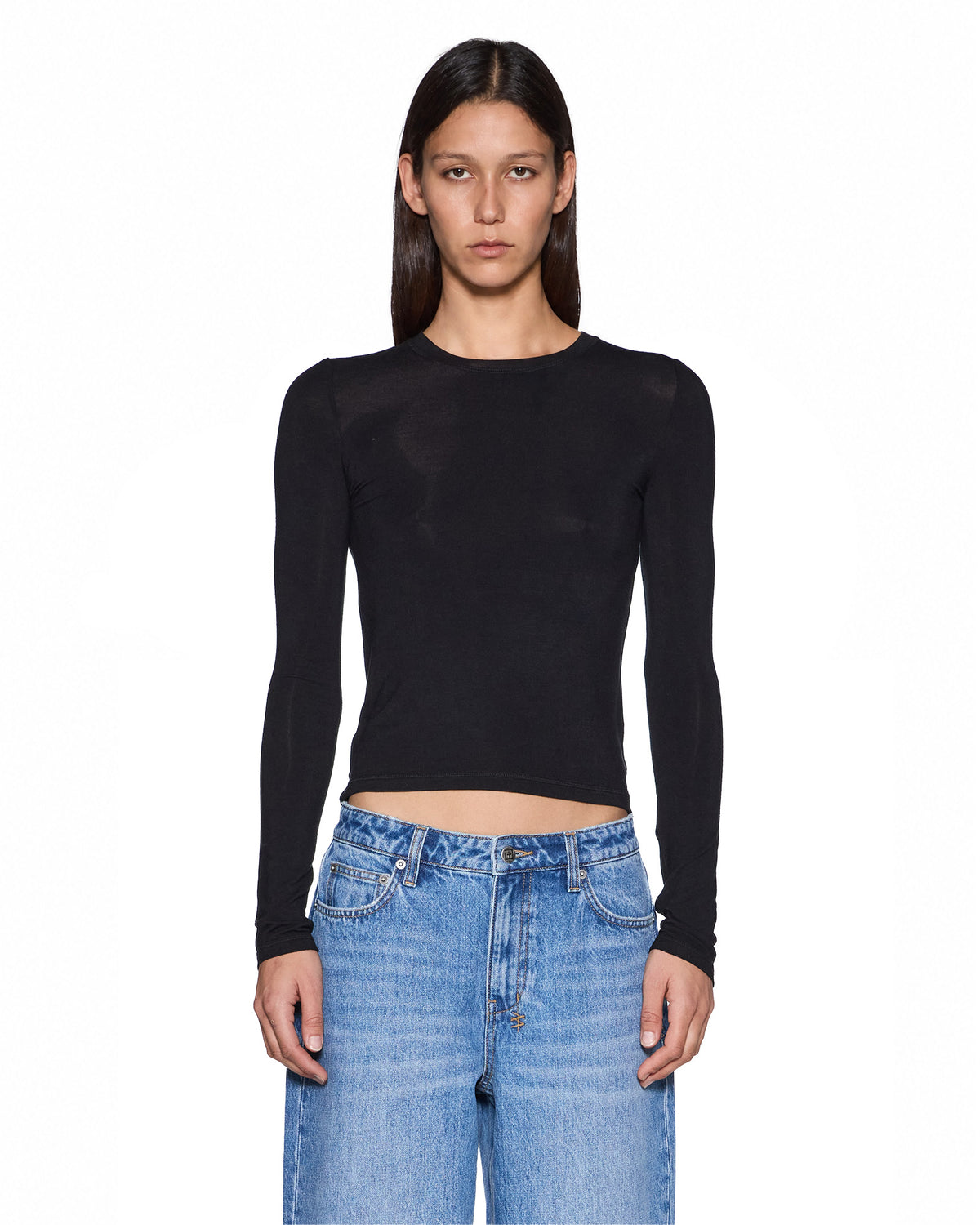 Womens Staple Ls Tee Black Regular Tees - Black