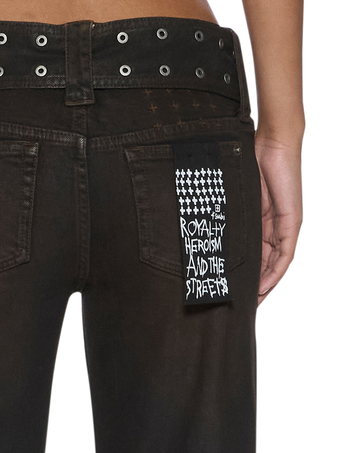 WOMENS SOHO LO BELTED GREASED DENIM JEANS
