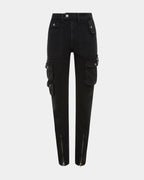 Womens Straight Up Stealth Cargo Slim Straight Denim Jeans - Black