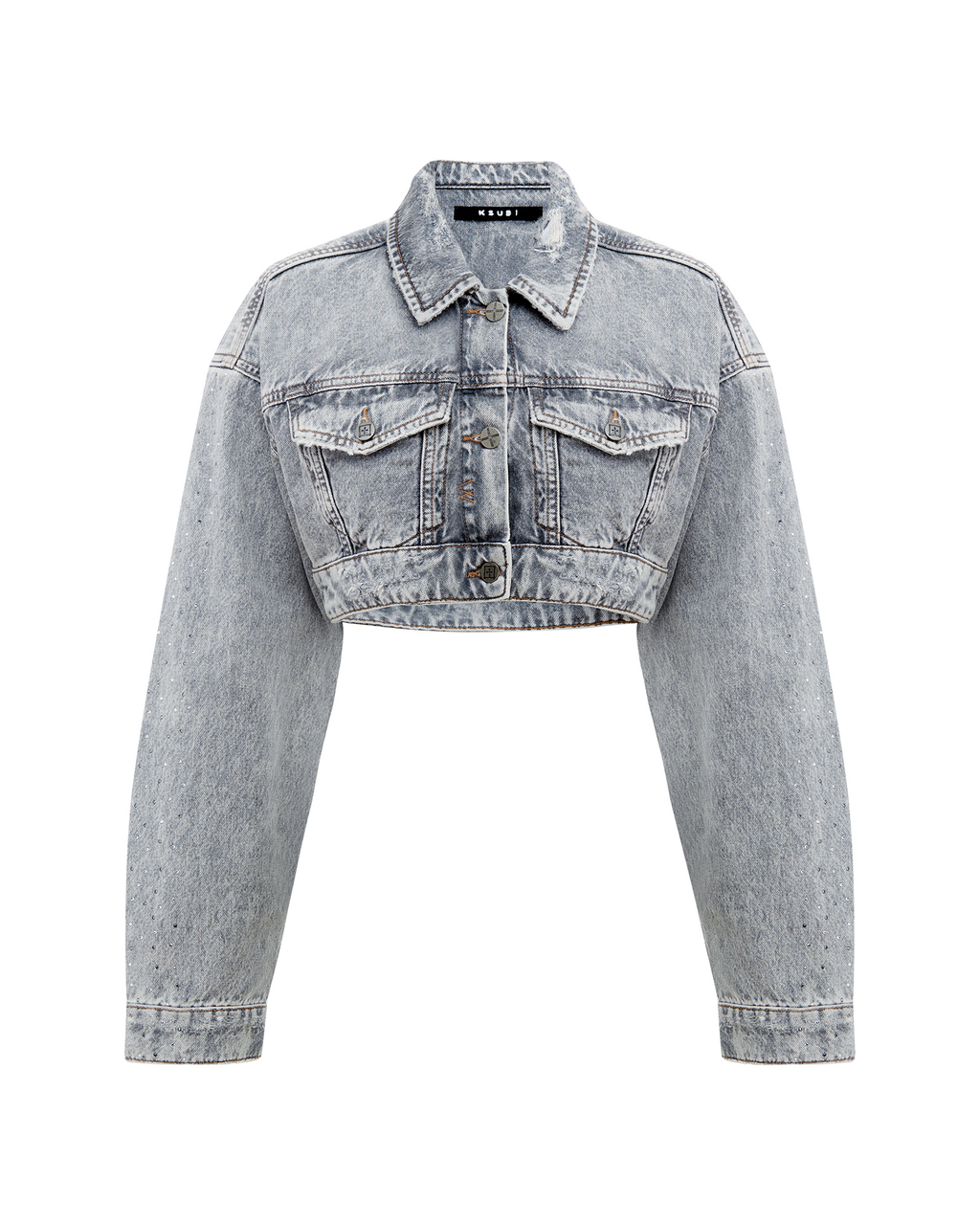 Womens Supercrop Trucker Dime Krystal Cropped Jackets - Grey
