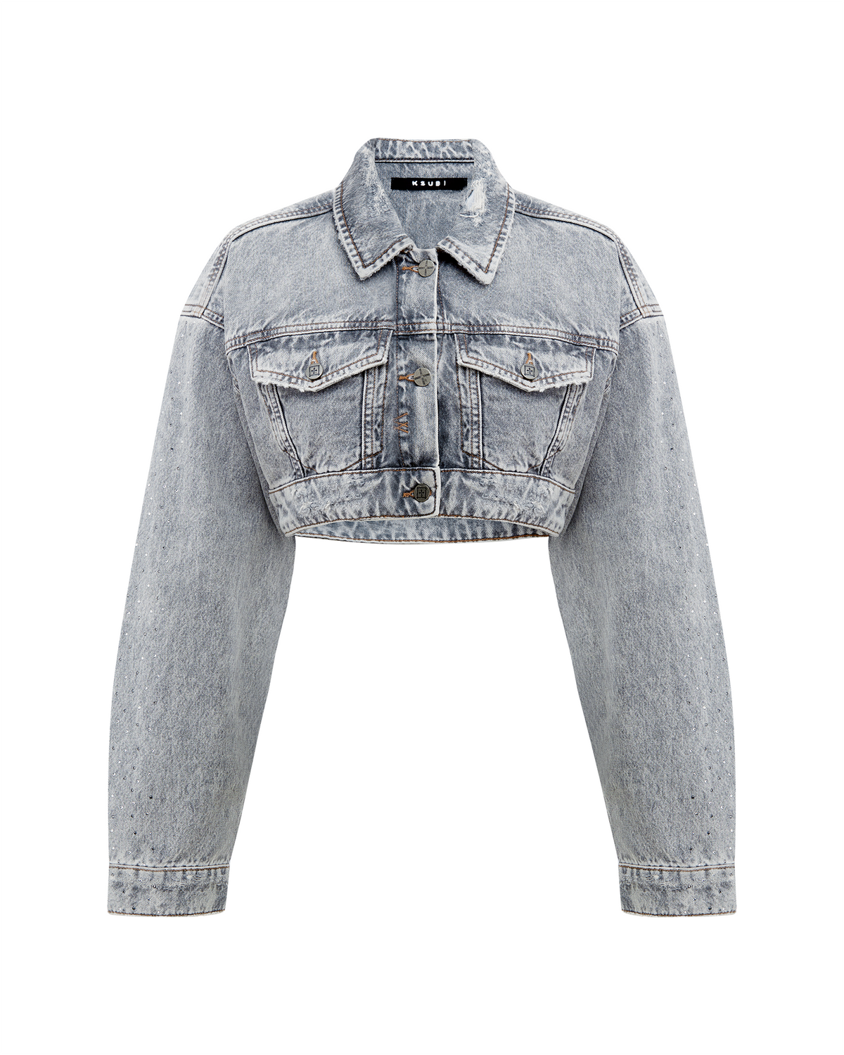 Womens Supercrop Trucker Dime Krystal Cropped Jackets - Grey