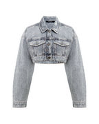Womens Supercrop Trucker Dime Krystal Cropped Jackets - Grey