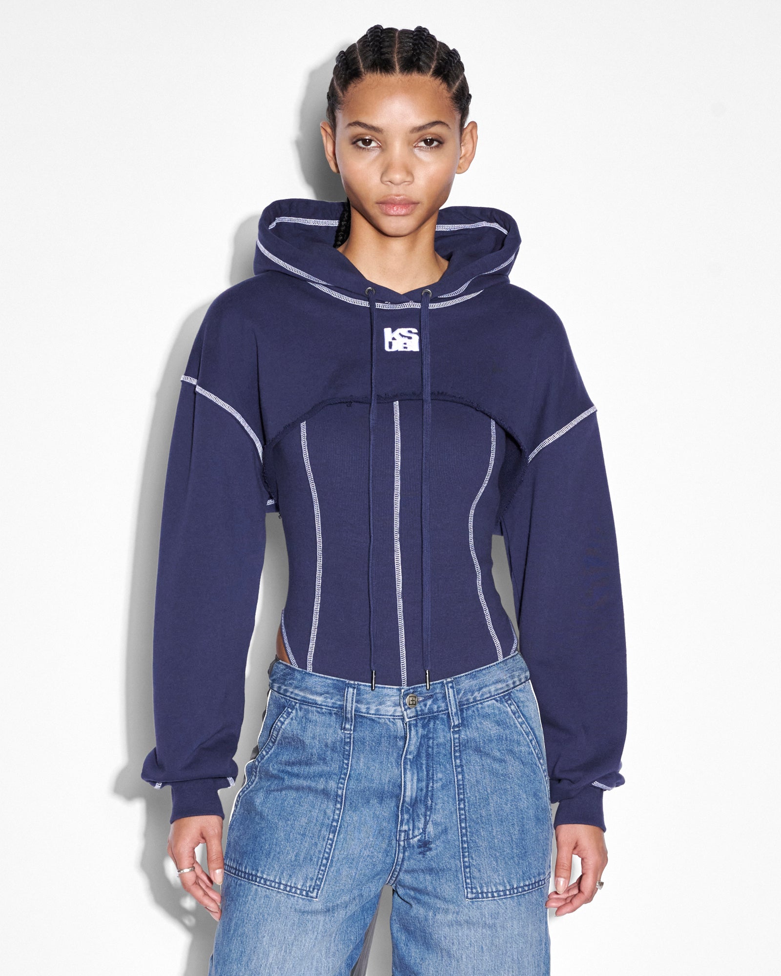 Buy Pursuit Shrug Hoodie Navy | Super Cropped Hoodie | Ksubi