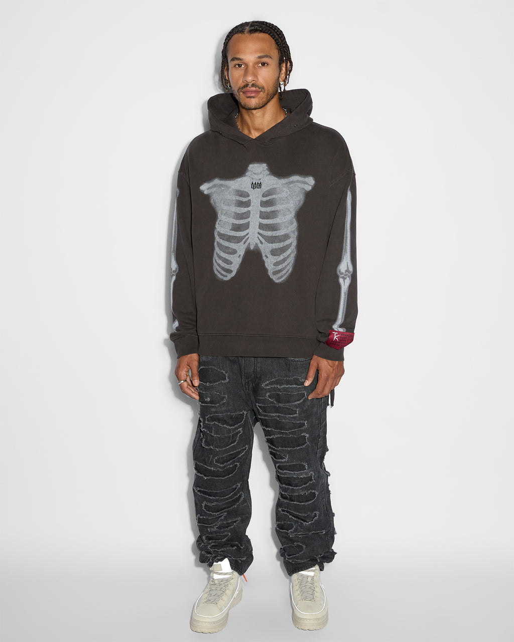 Mens Anti K Shredded Black Relaxed Denim Jeans - Black