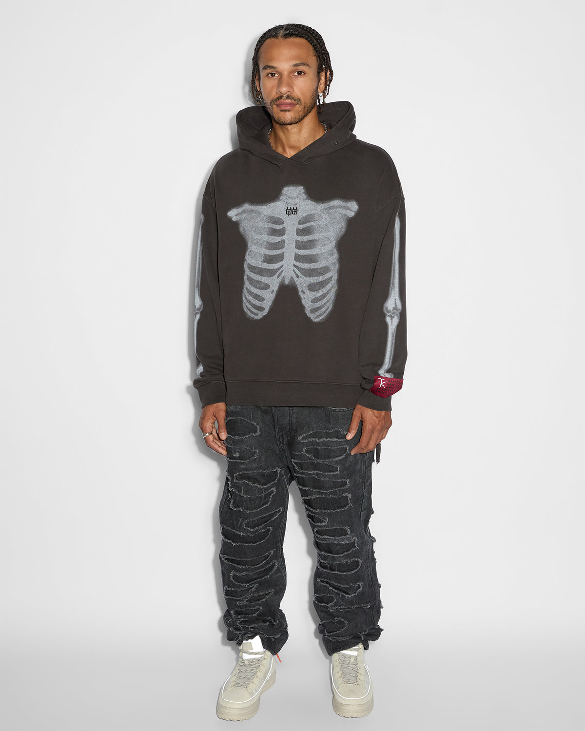 Mens Anti K Shredded Black Relaxed Denim Jeans - Black