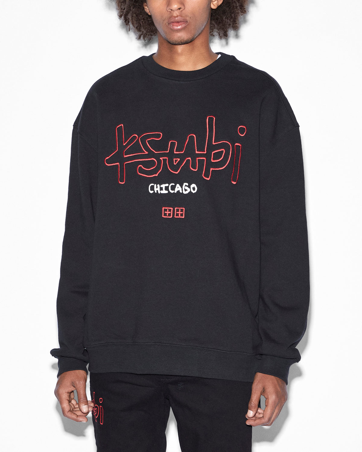 MENS CHICAGO 4X4 BIGGIE CREW JET BLACK FLEECE