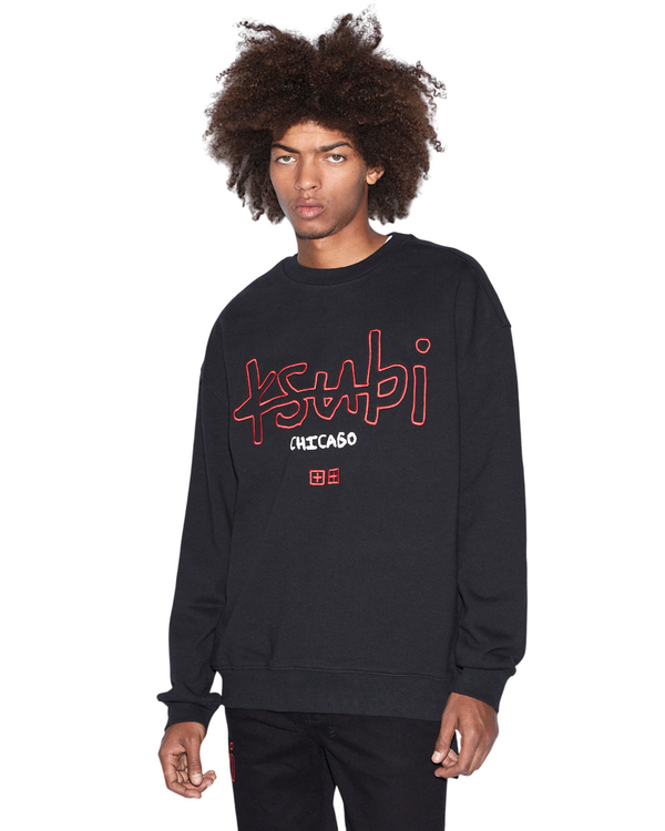 Mens Chicago 4x4 Biggie Crew Jet Black Fleece | Ksubi ++
