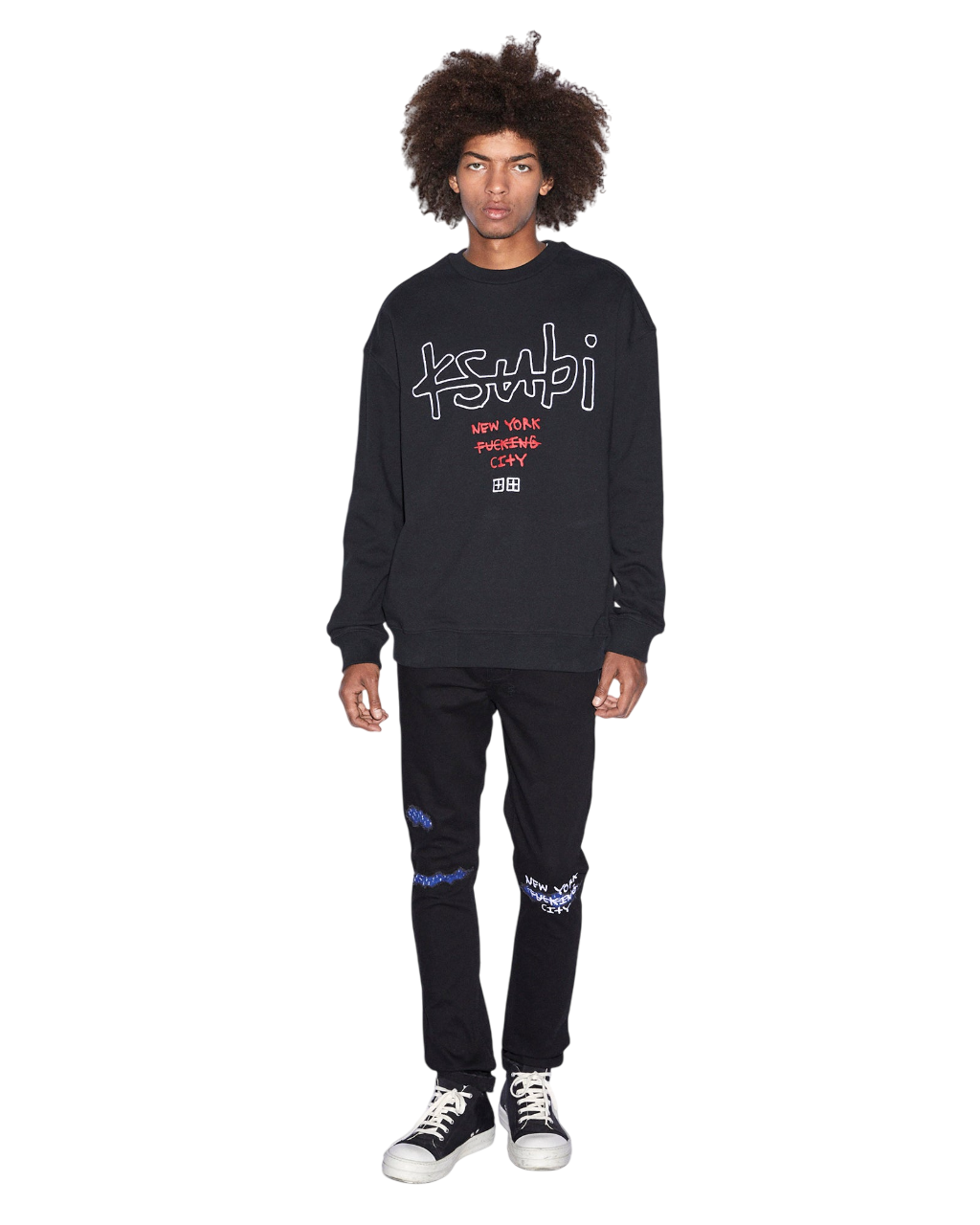 Mens Nyc 4x4 Biggie Crew Jet Black Fleece | Ksubi ++