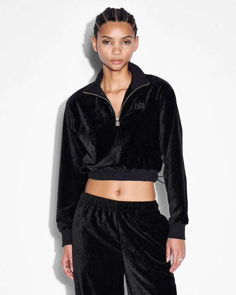 Buy Richie Half Zip Crop Black Velour Cropped Top KSUBI Ksubi ++