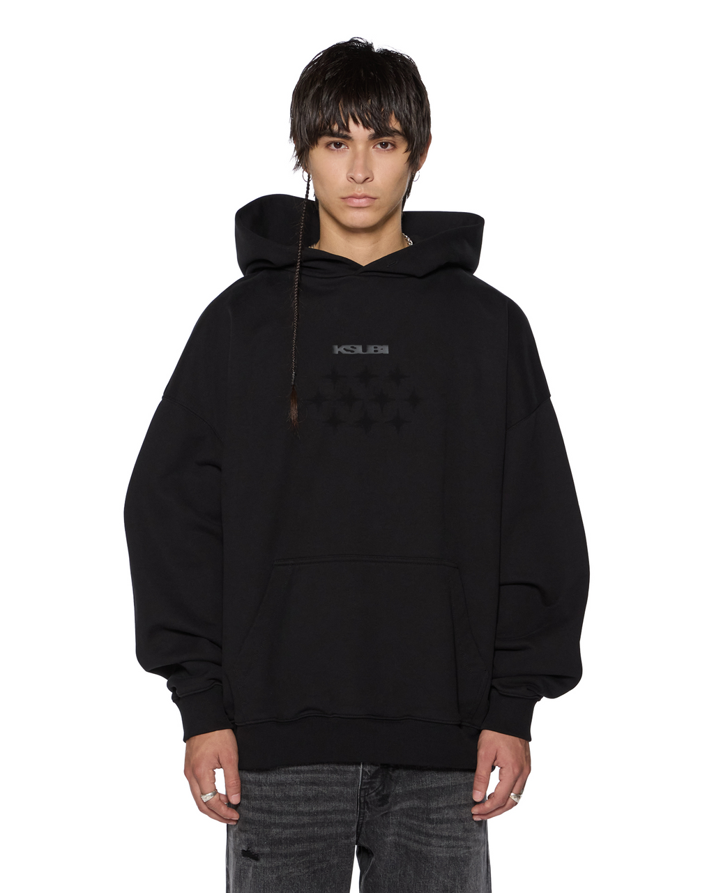 MENS KSUBI X STAYME7O EKCESS HOODIE JET BLACK FLEECE
