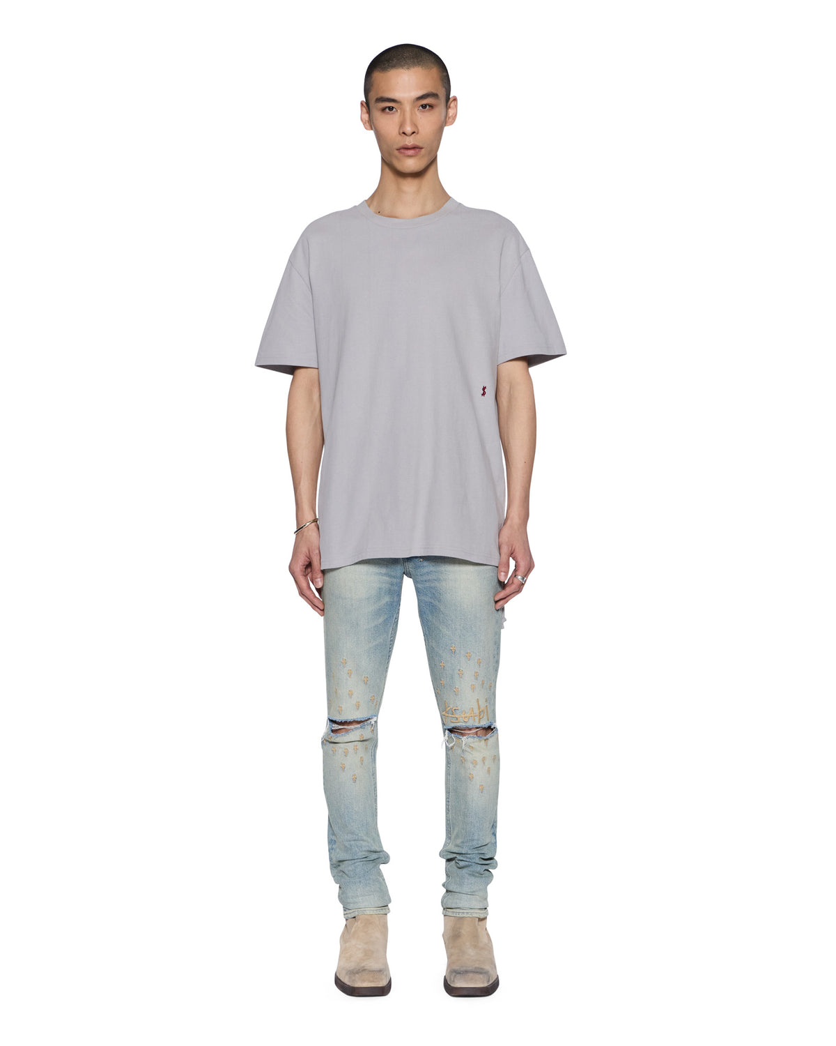 Mens 4x4 Biggie Ss Tee Krete/burgundy Oversized Tees - Grey
