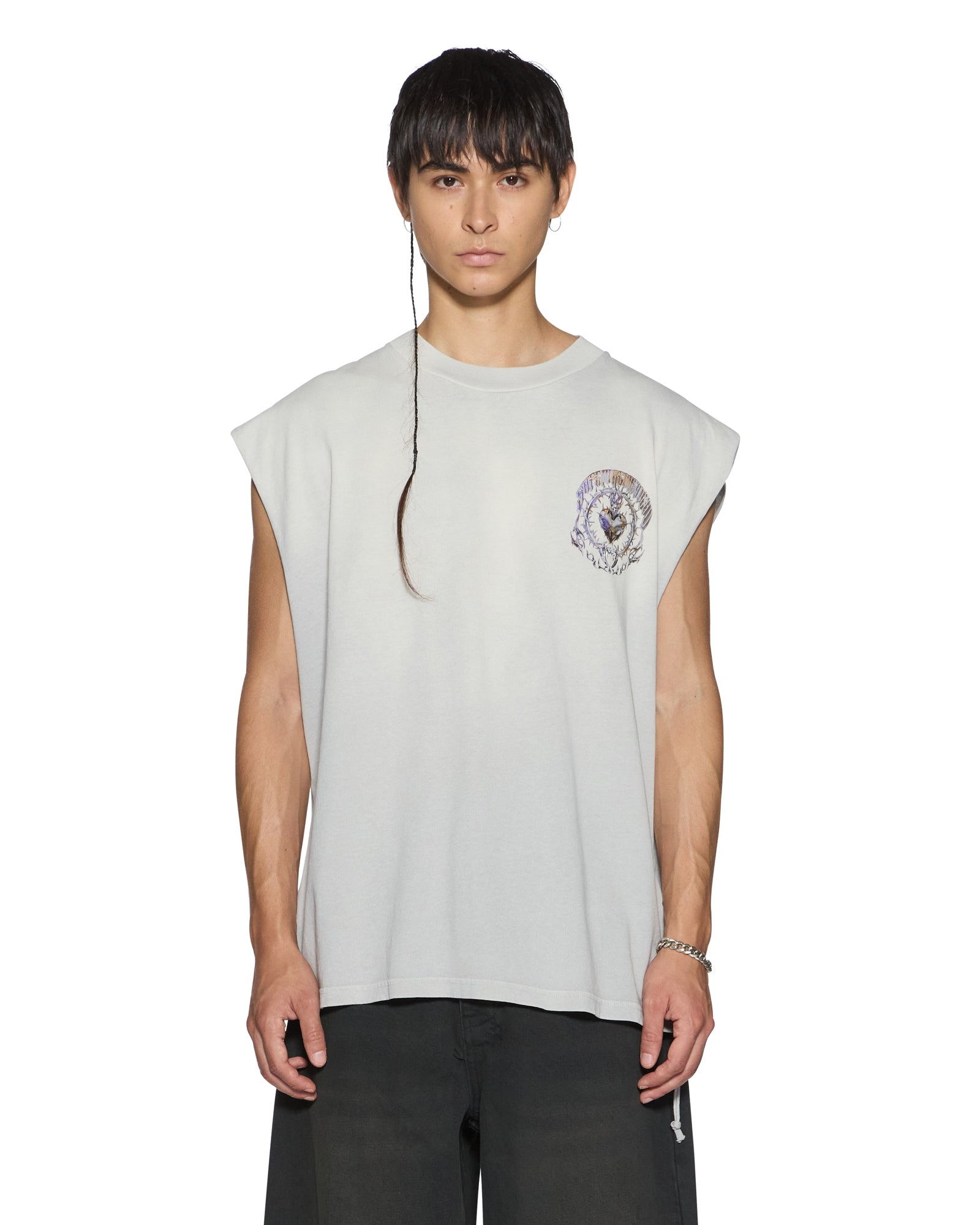 Mens Anguish Cut Off Tank Krete Grey Tees | Ksubi ++