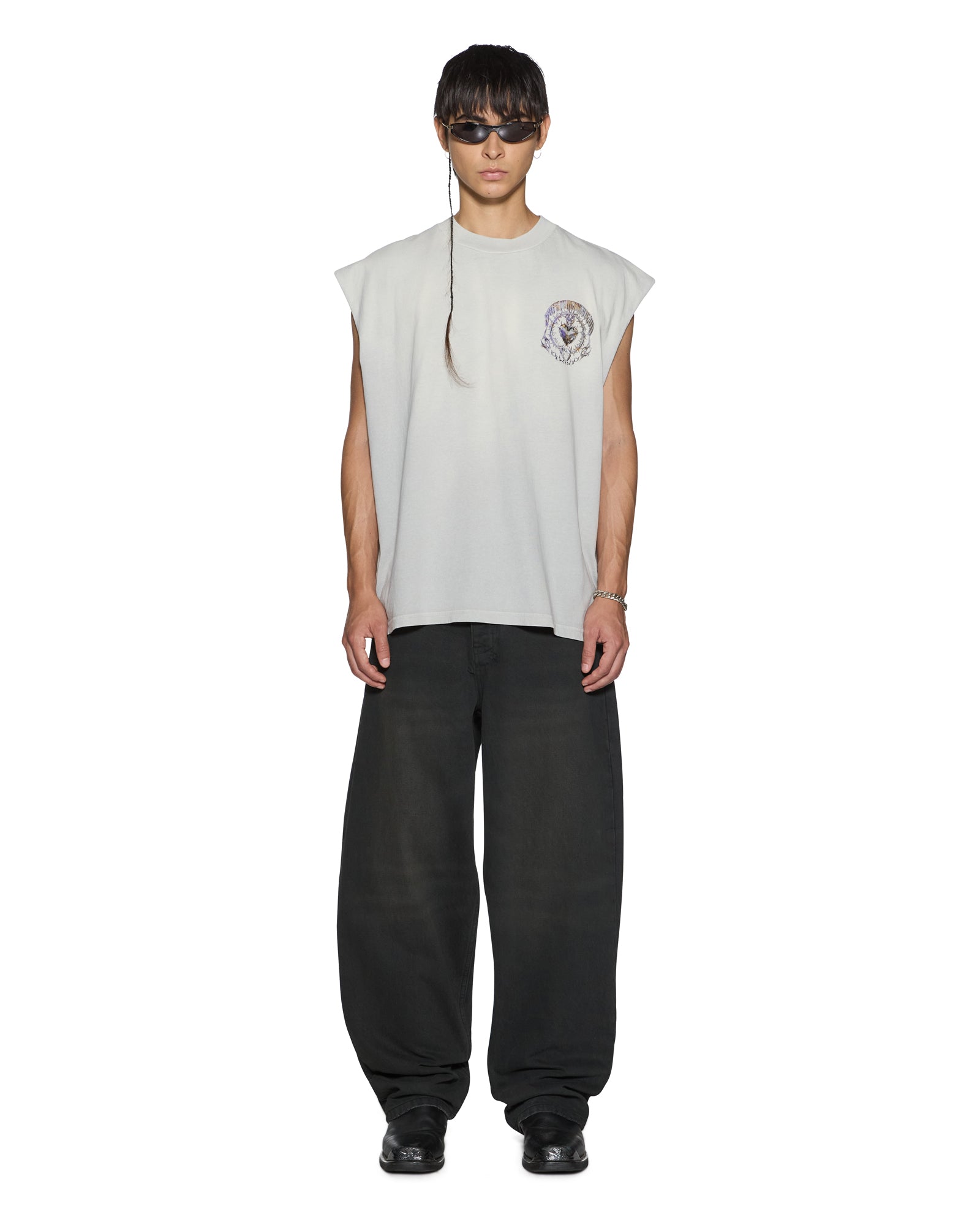 Mens Anguish Cut Off Tank Krete Grey Tees | Ksubi ++