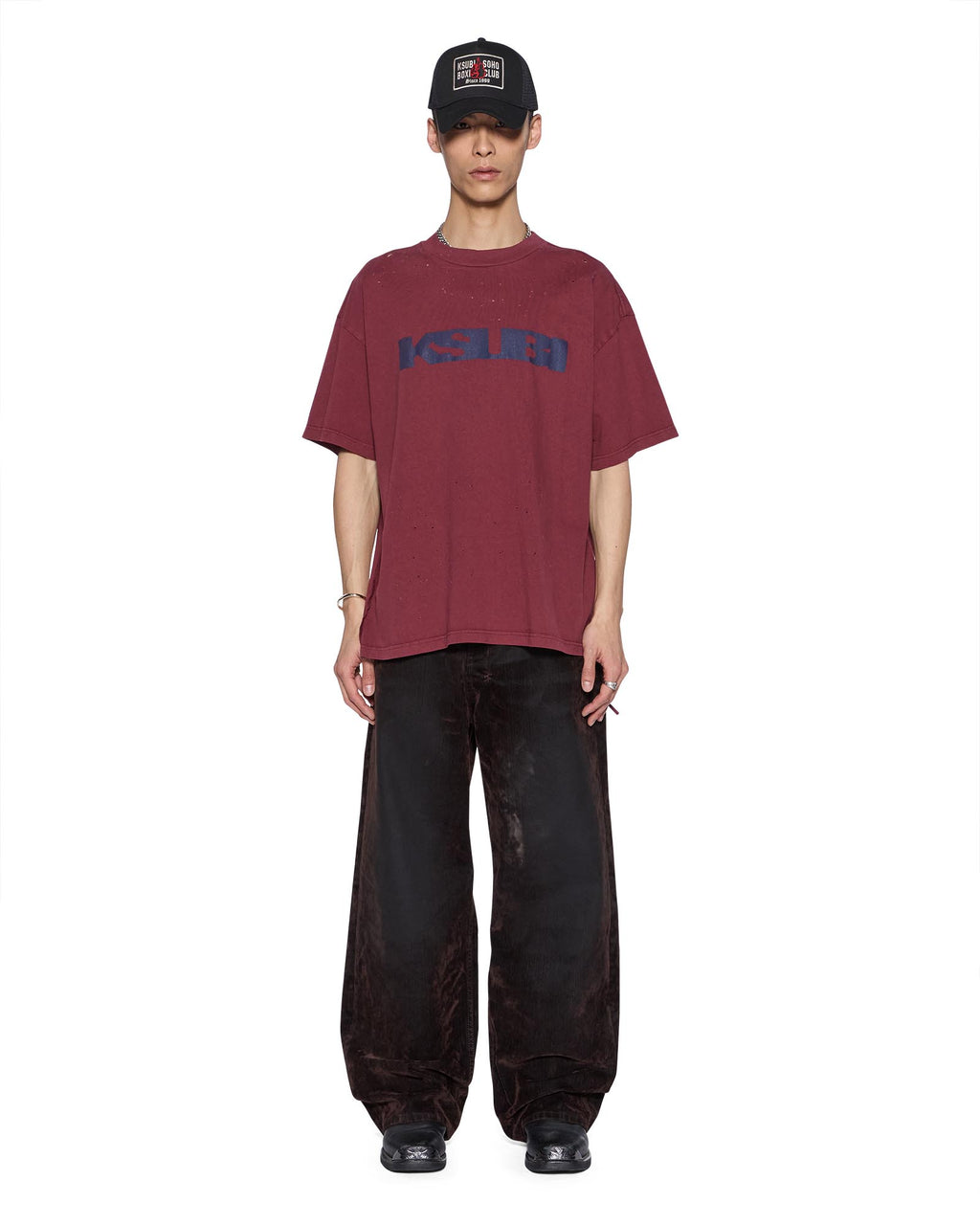 Mens Blasted Ekcess Ss Tee Ox Oversized Tees - Burgundy