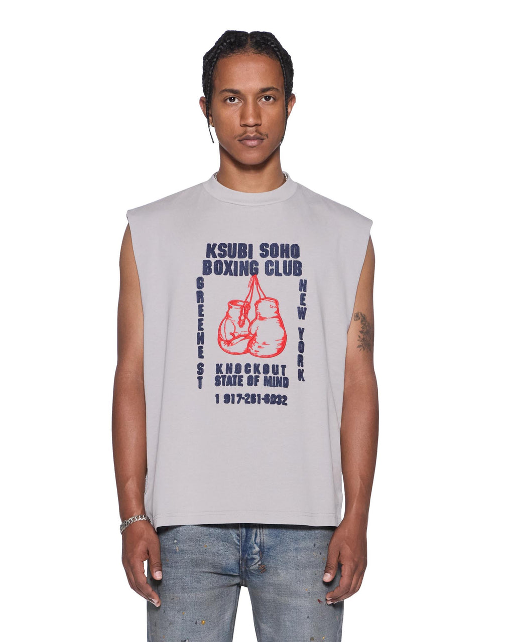Mens Club Cut Off Krete Oversized Tees - Grey
