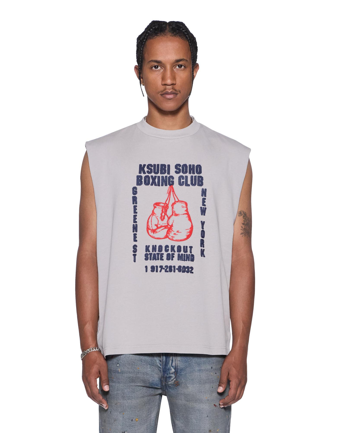 Mens Club Cut Off Krete Oversized Tees - Grey