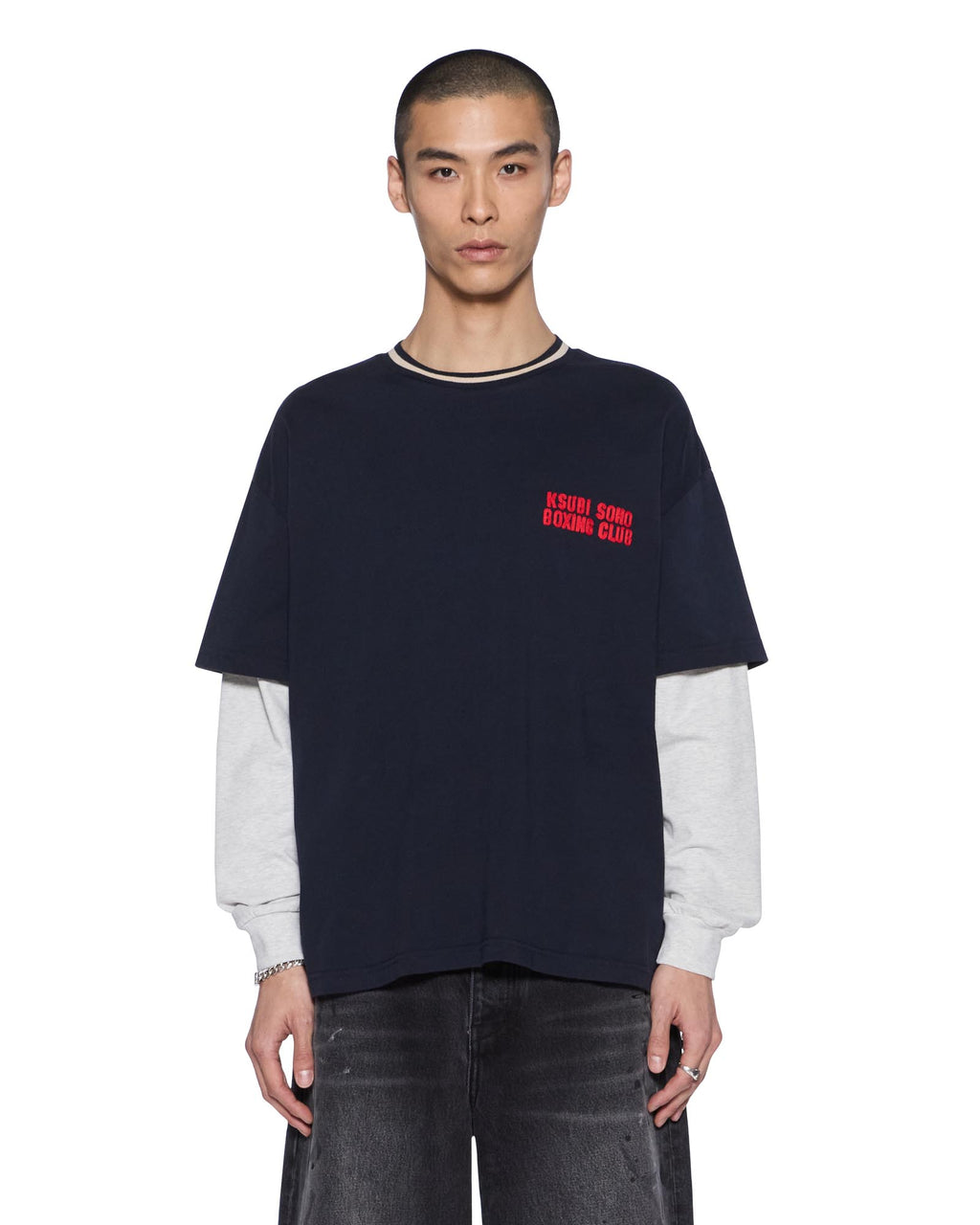 Mens Club Ekcess Layered Ls Deep Oversized Tees - Navy