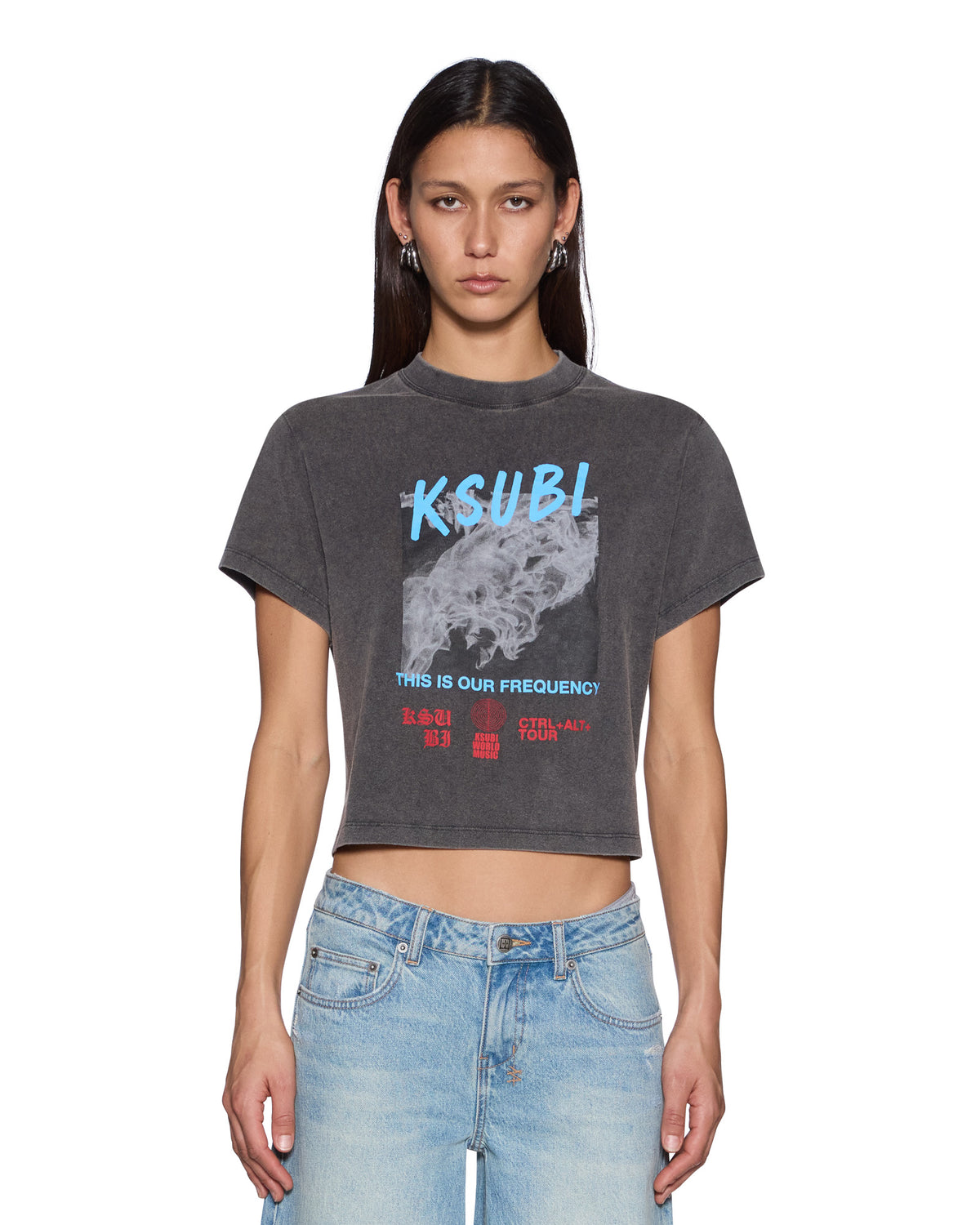 Womens Dance Shrunken Ss Tee Charcoal Fitted Tees - Grey
