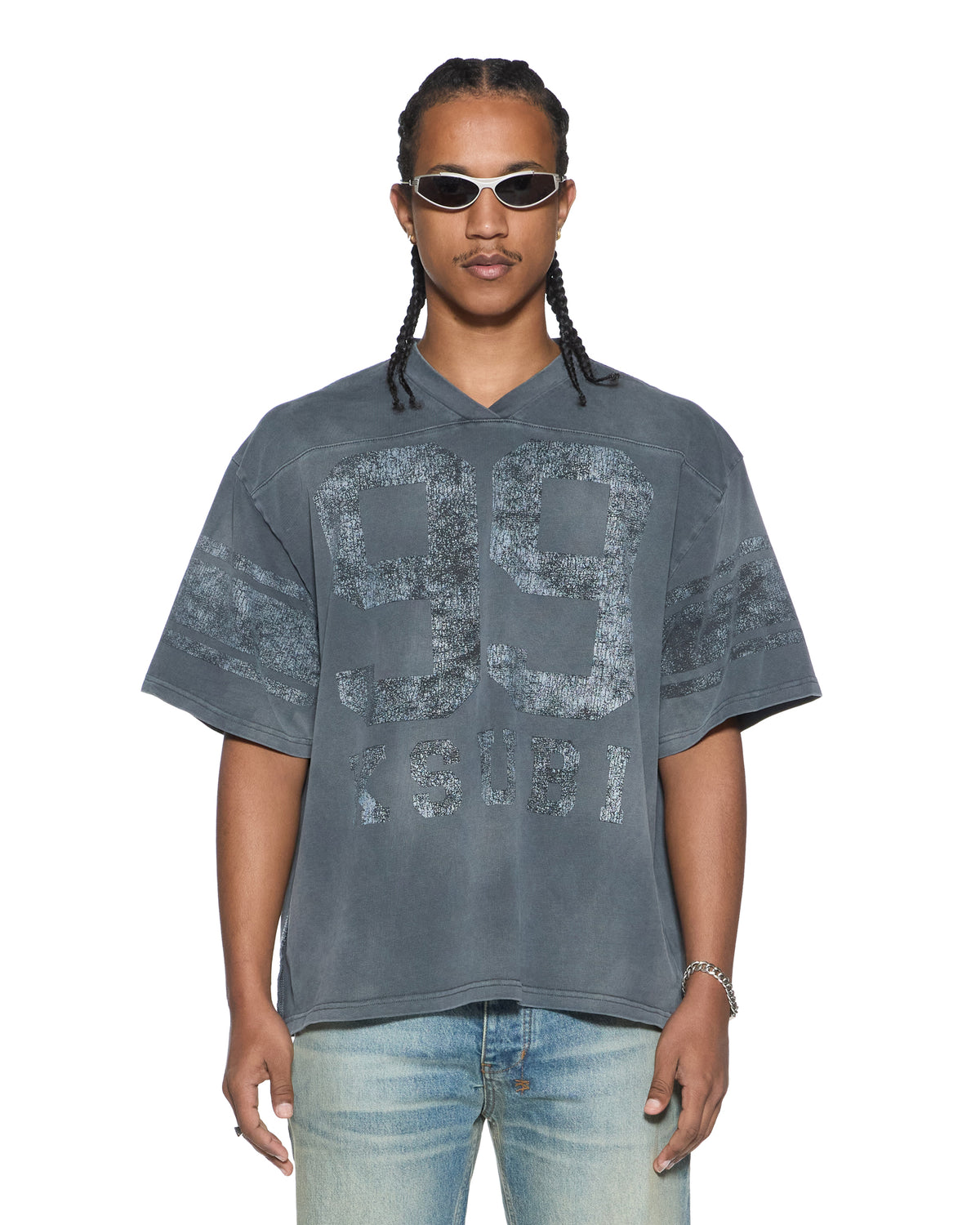Mens Halftime Ss Duke Jersey Black Fade Boxy Fashion Tops - Grey