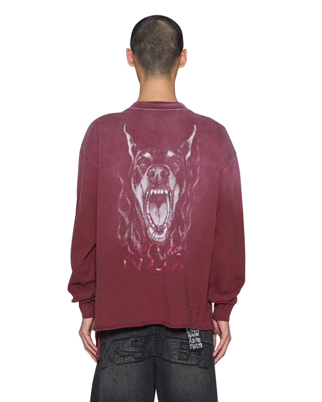 Mens K9 Ekcess Ls Tee Ox Fade Oversized Tees - Burgundy