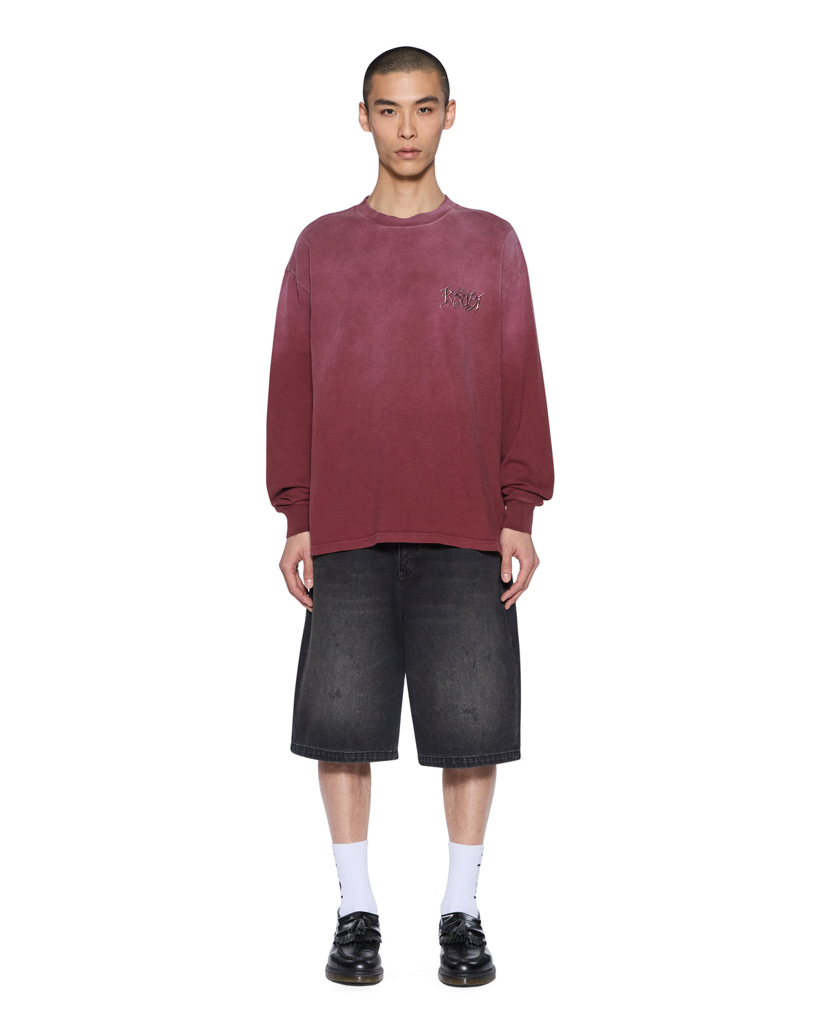 Mens K9 Ekcess Ls Tee Ox Fade Oversized Tees - Burgundy