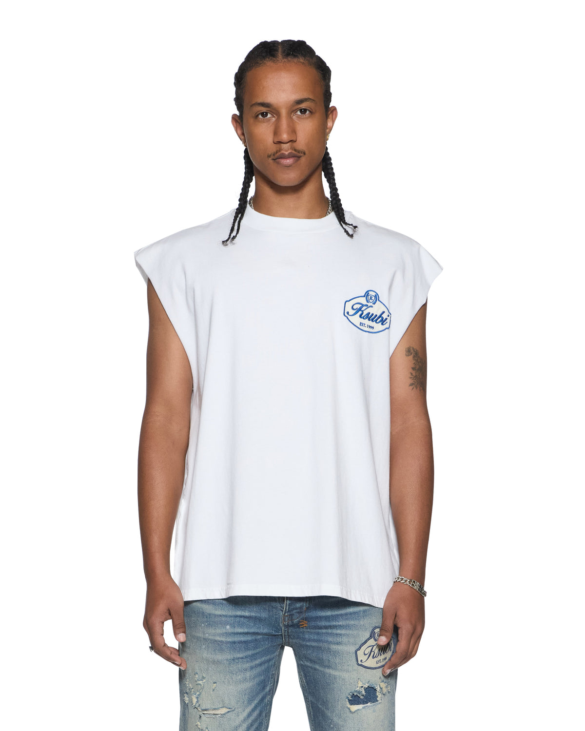 Mens Klasse Ekcess Cut Off Tank Tru White Oversized Tees - White