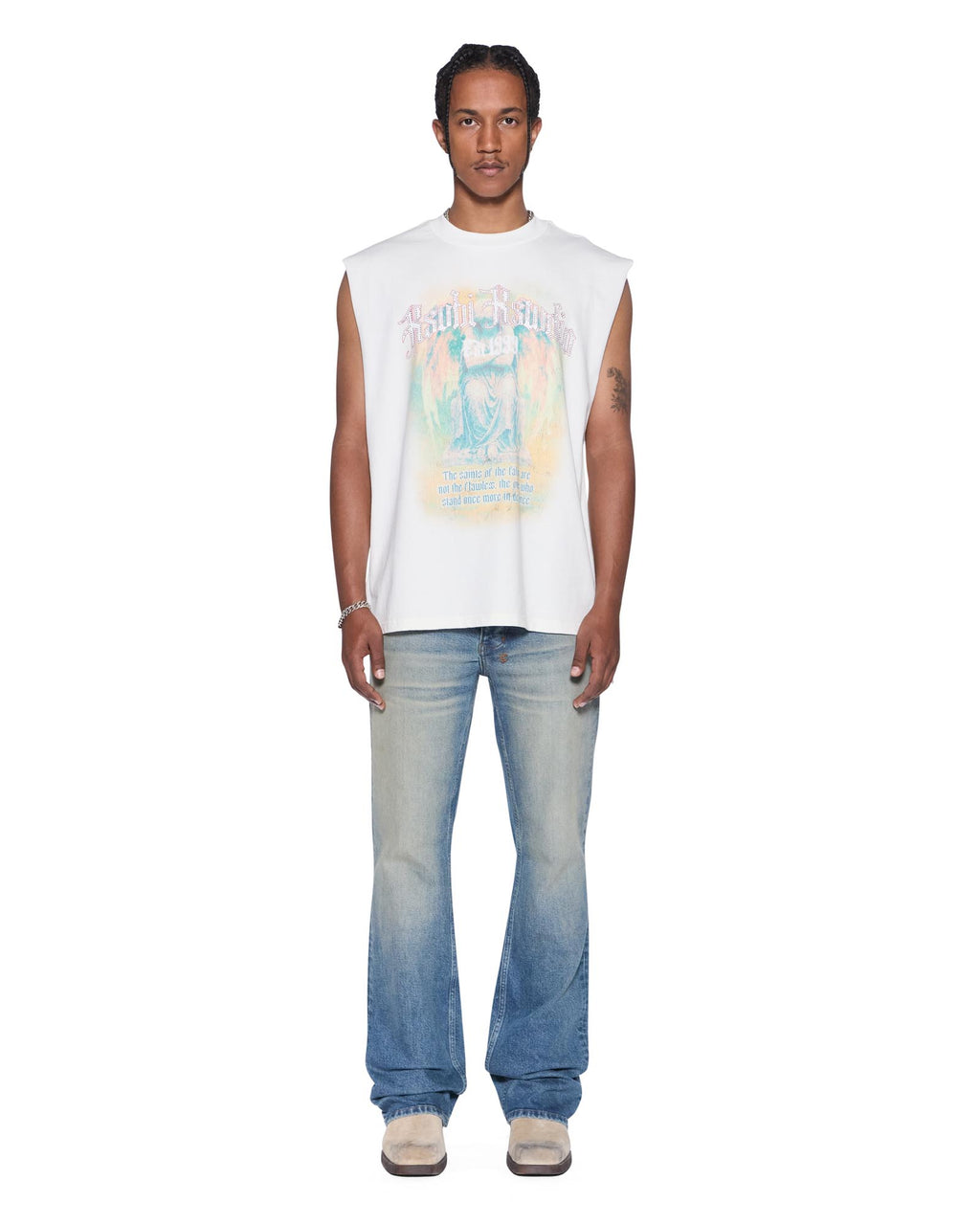 Mens Ksaint Cut Off Tee Vintage White Oversized Tees - White