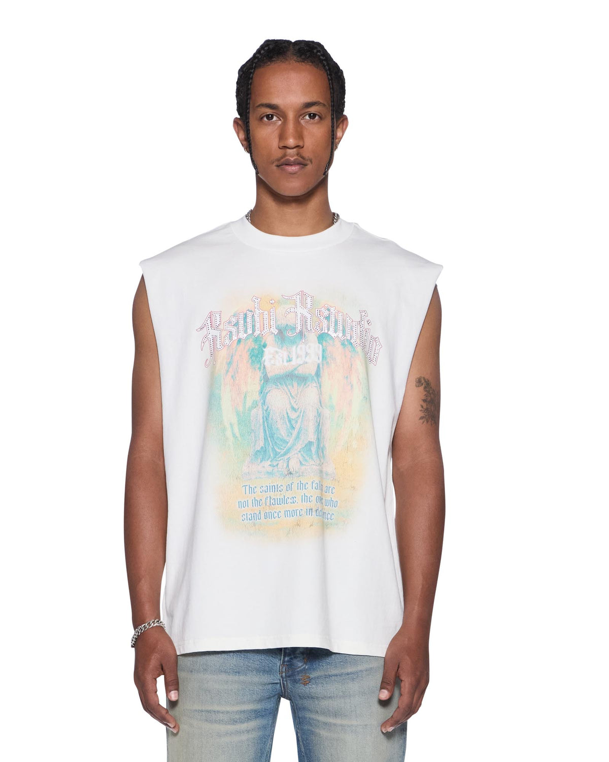 Mens Ksaint Cut Off Tee Vintage White Oversized Tees - White