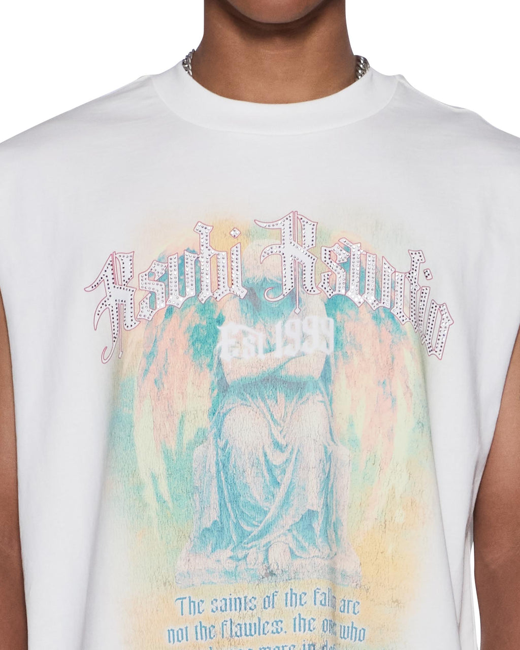 Mens Ksaint Cut Off Tee Vintage White Oversized Tees - White