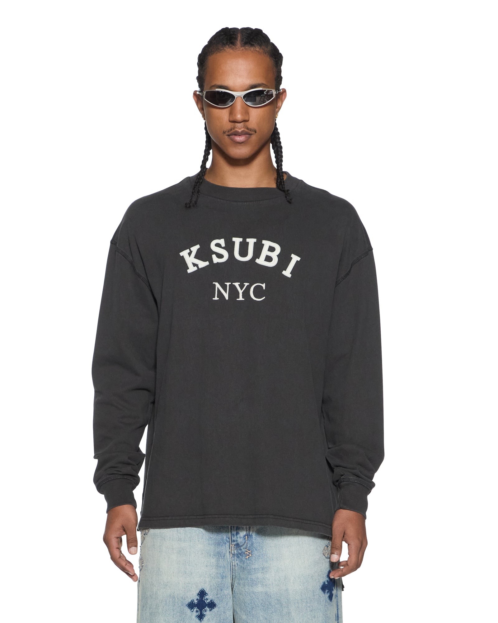 MENS LAYBEL EKCESS LS TEE WASHED BLACK OVERSIZED TEES