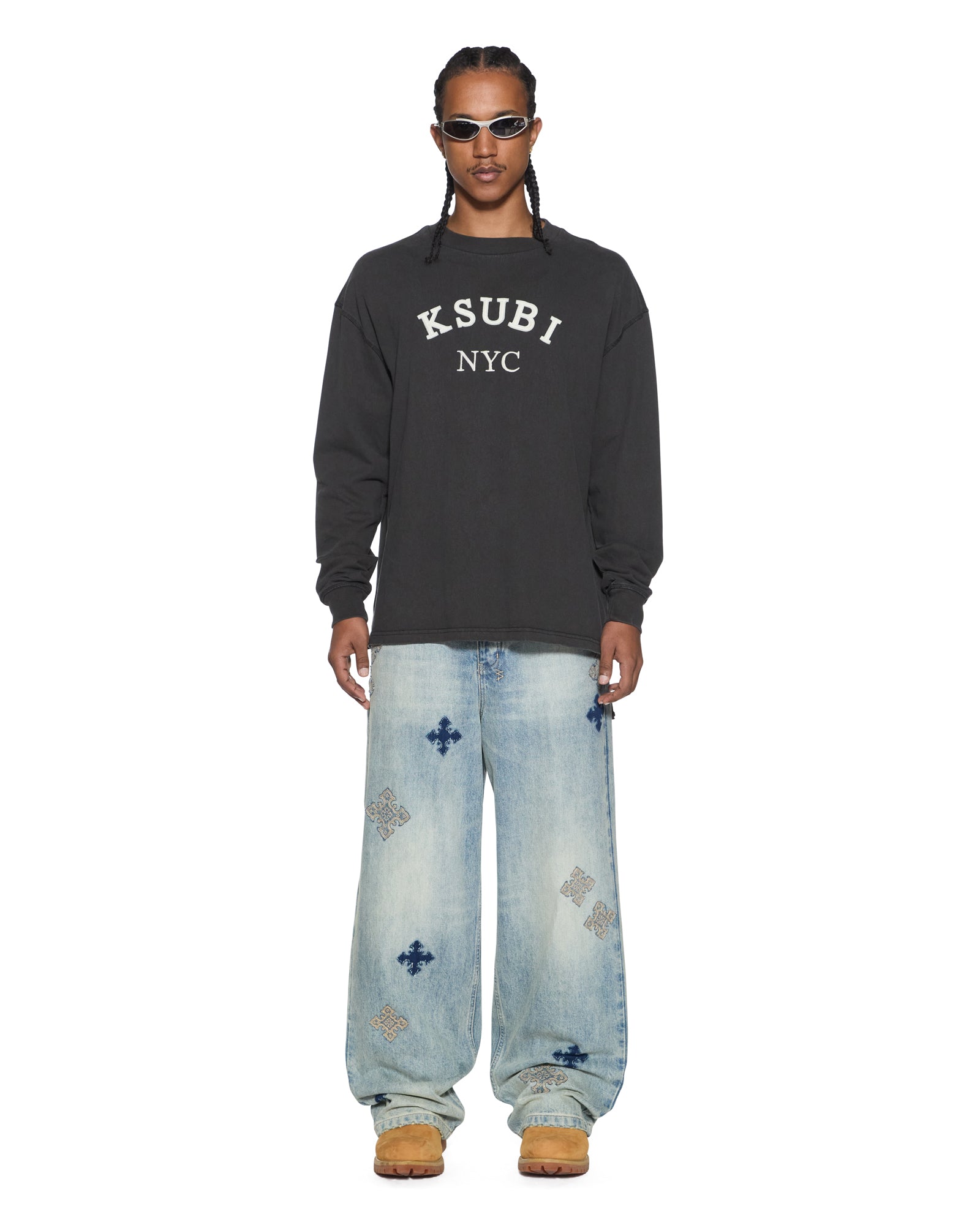 MENS LAYBEL EKCESS LS TEE WASHED BLACK OVERSIZED TEES