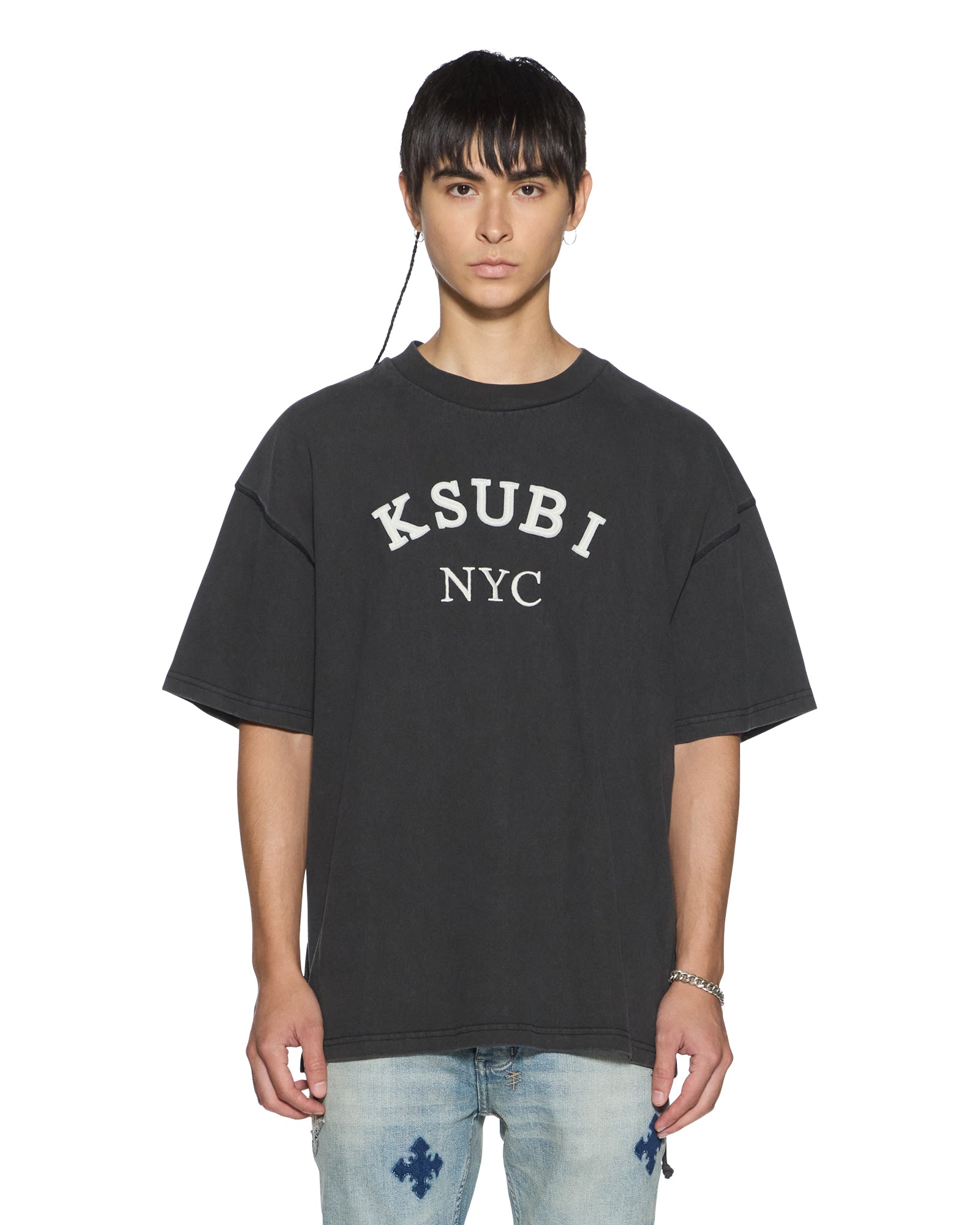 Mens Laybel Ekcess Ss Tee Washed Black Tees | Ksubi ++