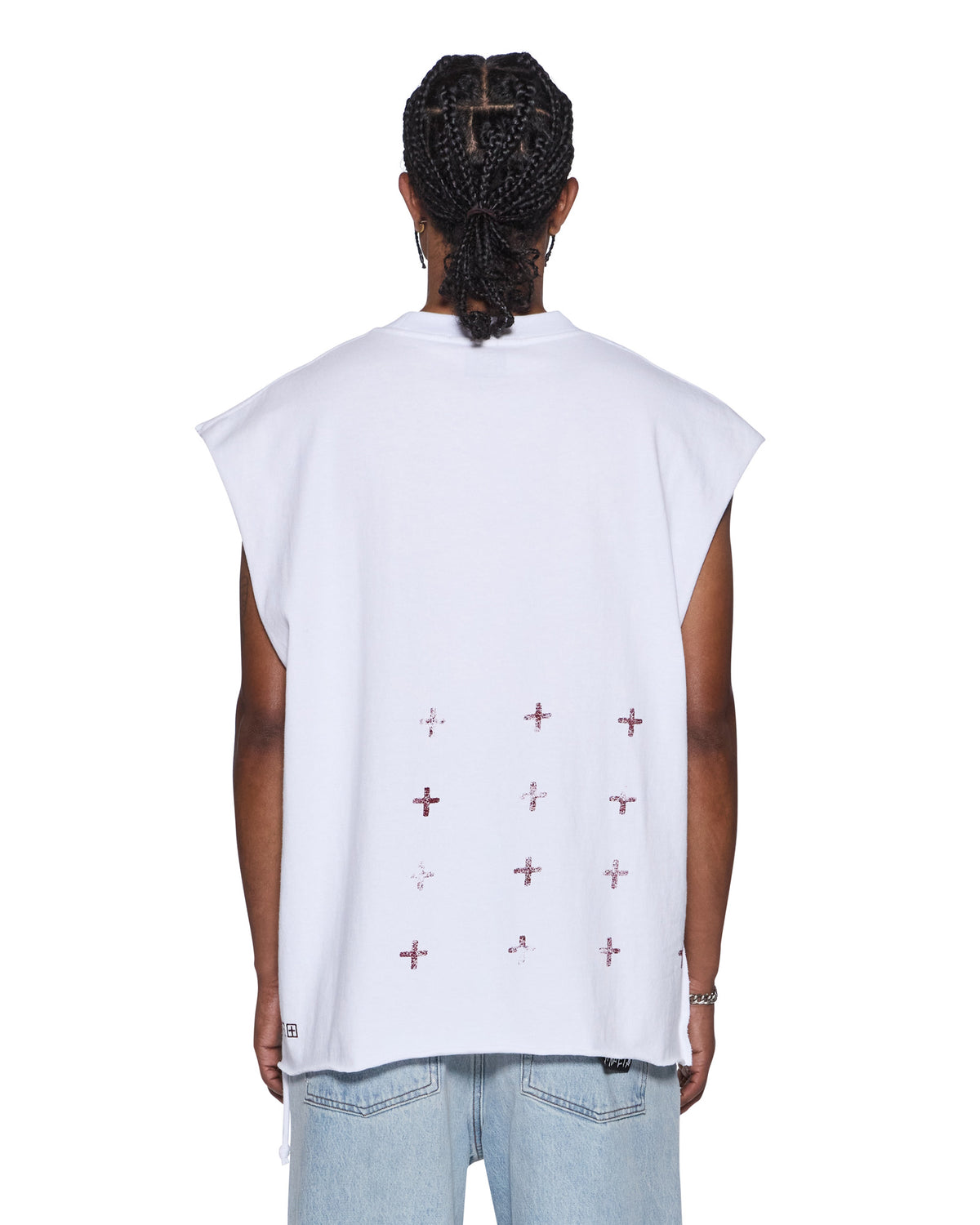Mens Realm Cut Off Tru White Oversized Tees - White